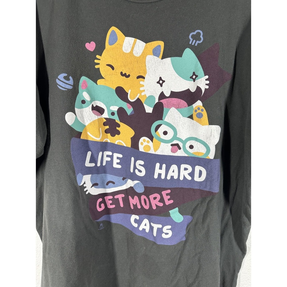 For Fans By Fans Shirt Mens 2XL Black Life Is Hard Get More Cats Tee Graphic - Picture 4 of 6